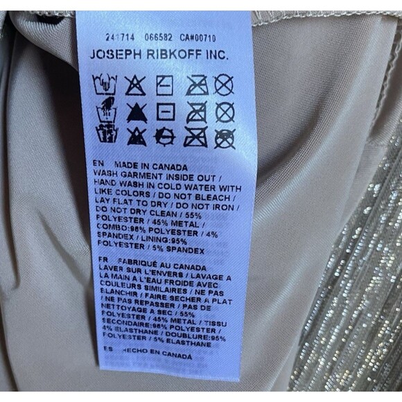 Joseph Ribkoff Midi Dress Sz 10 Silver V Neck Half Sleeve Ruched Bride Mother - Picture 9 of 11